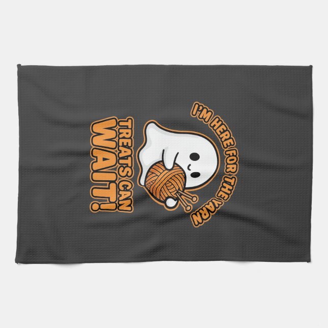 Virka Spök Yarn Halloween Design Kökshandduk (Horisontell)