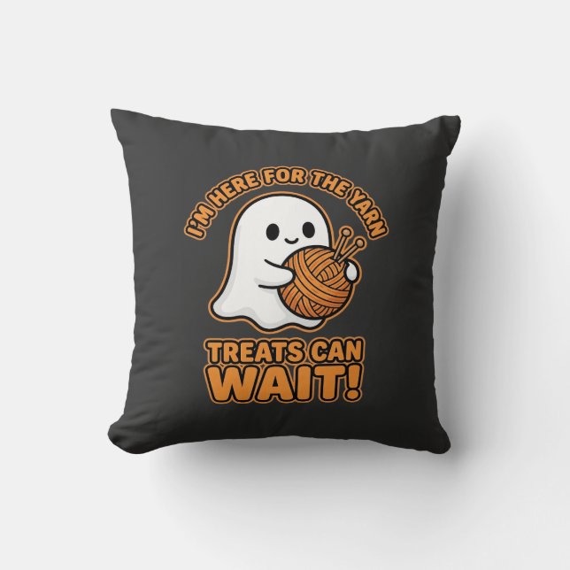 Virka Spök Yarn Halloween Design Kudde (Framsida)