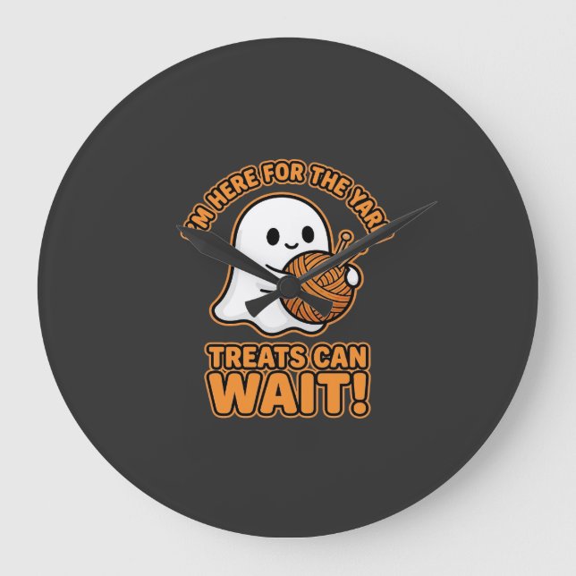 Virka Spök Yarn Halloween Design Stor Klocka (Framsida)