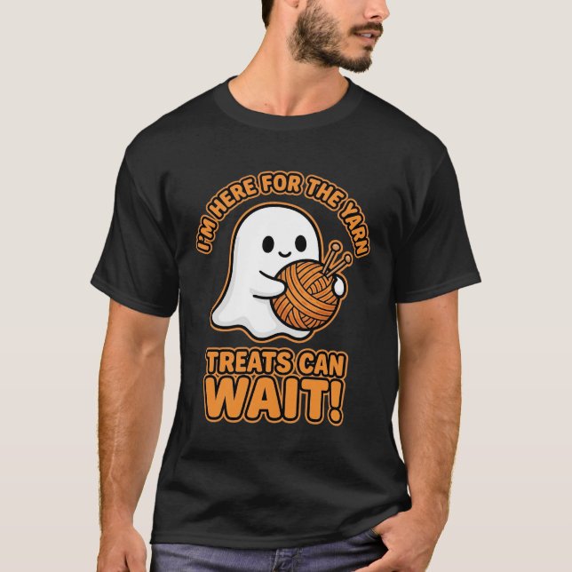 Virka Spök Yarn Halloween Design T Shirt (Framsida)