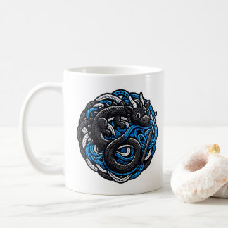 Virkad Drakar Trasslad i Blått Garn Present Kaffemugg