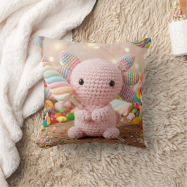 Virkad rosa axolotl pastell godis kudde