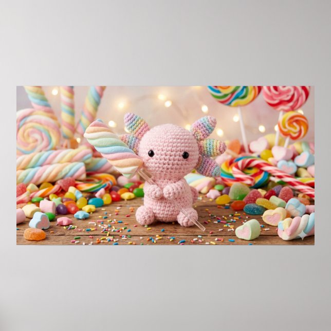 Virkad rosa axolotl pastell godis  poster (Framsidan)