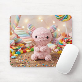 Virkad rosa axolotl pastell marshmallow godis musmatta