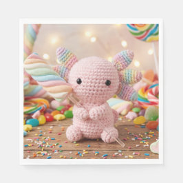 Virkad rosa axolotl pastell sötsaker pappers tallr pappersservett