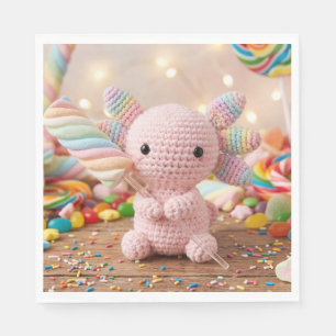 Virkad rosa axolotl pastell sötsaker pappers tallr pappersservett