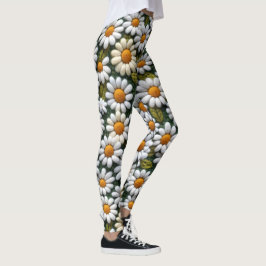Virkade vita tusenskönor vårens vilda blommor leggings