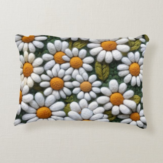 Virkade vita tusenskönor vårens vilda blommor prydnadskudde (Baksidan)
