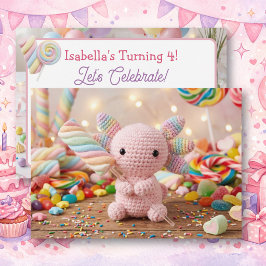 Virkat Axolotl Pastell Candy Födelsedag Inbjudningar