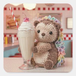 Virkat Igelkott och Milkshake på Retro Diner Fyrkantigt Klistermärke
