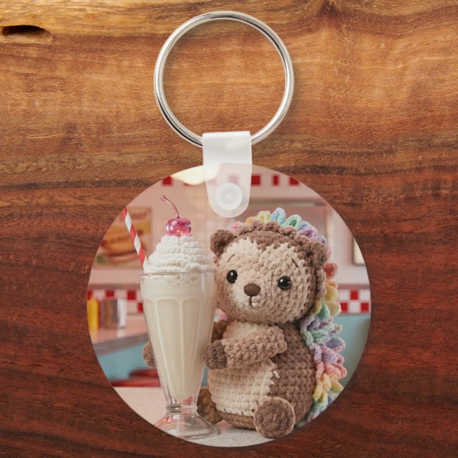 Virkat Igelkott och Milkshake på Retro Diner Nyckelring (Framsida)