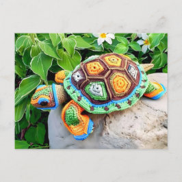 Virkat Sköldpadda Gjord Av Färgglada Granny Square Vykort