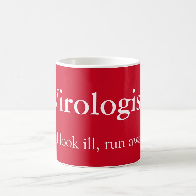 Virolog och tittar sjuka kaffemugg (Center)