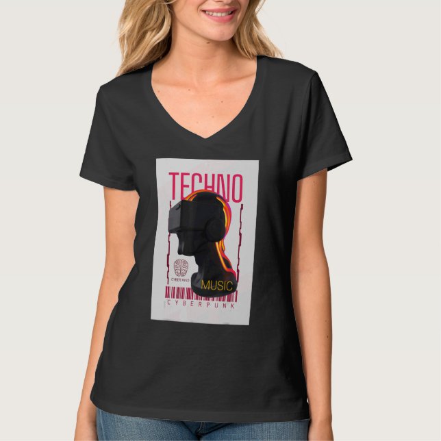 Virtual Reality Gaming Techno Cyberpunk Music T Shirt (Framsida)