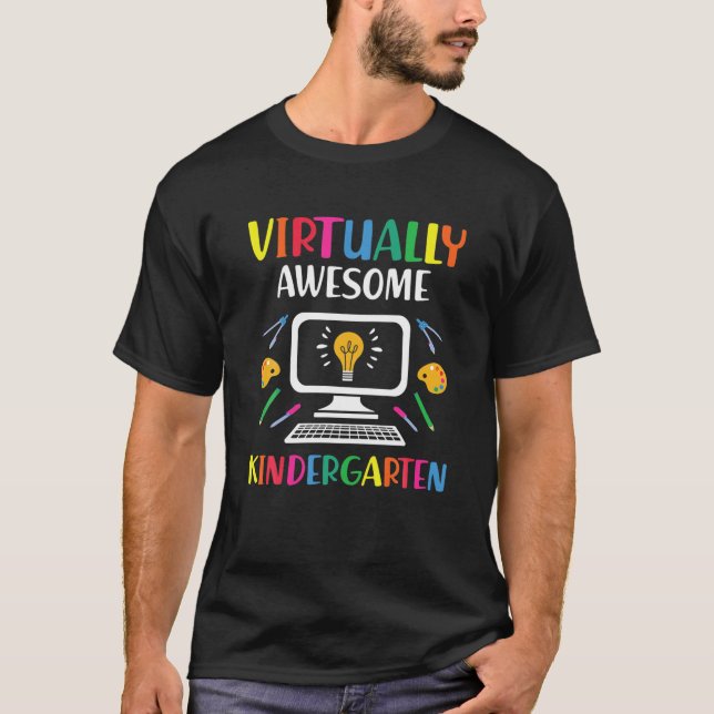 Virtually Awesome Kindergarten Online Class Back T Shirt (Framsida)
