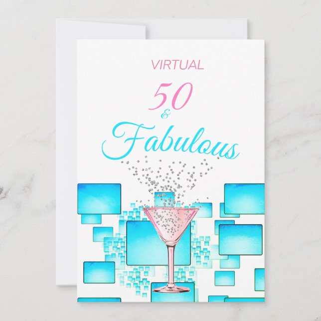Virtuell 50 och fantastisk modern cocktailfest inbjudningar (Framsida)