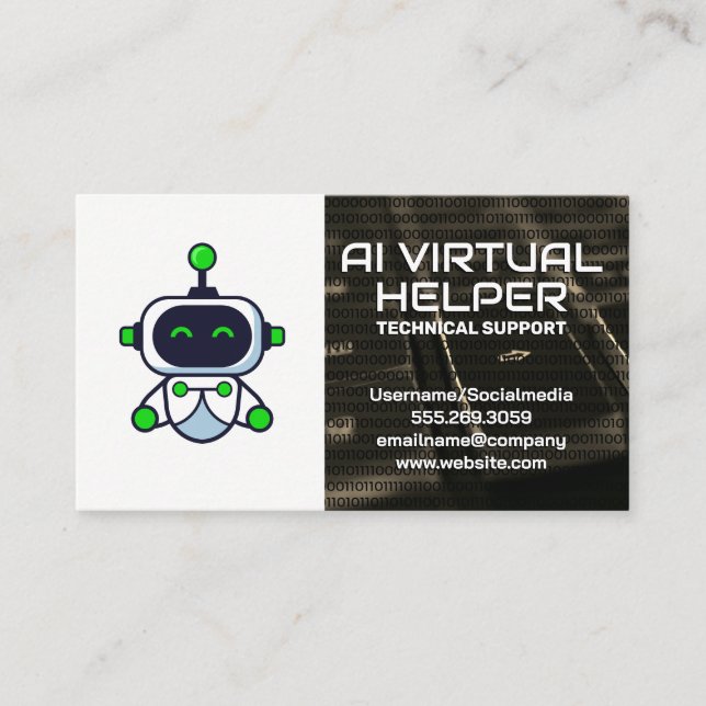 Virtuell assistent | Cute Robot Logotyp Visitkort (Framsida)