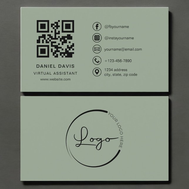 Virtuell assistent Sage Green Logo QR-kod  Visitkort (Skapare uppladdad)