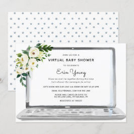 Virtuell Baby Shower Bärbar Dator med Vita Blommor Inbjudningar