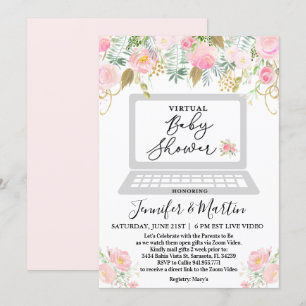 Virtuell baby shower blomsterinbjudan inbjudningar