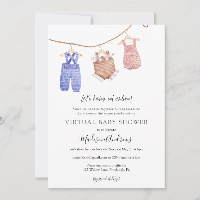 Virtuell Baby Shower Boy eller Girl Neutralt Inbjudningar (Framsida)