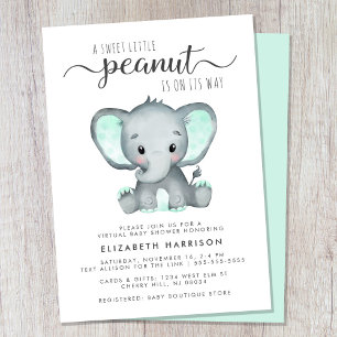 Virtuell Baby Shower för Elefant i Mintgrön Inbjudningar