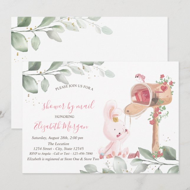 Virtuell baby shower för kaninbaby inbjudningar (Fram/baksida)