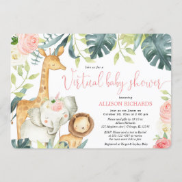Virtuell Baby Shower Girl rosa blommigt safari ani Inbjudningar
