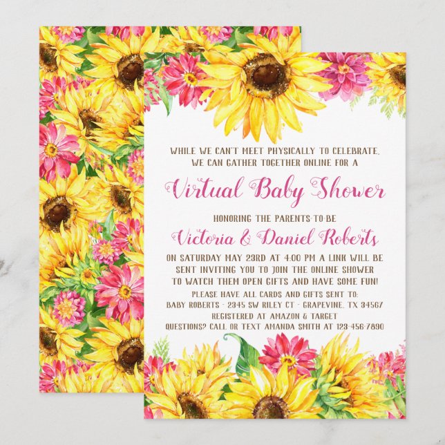 Virtuell baby shower-inbjudan inbjudningar (Fram/baksida)
