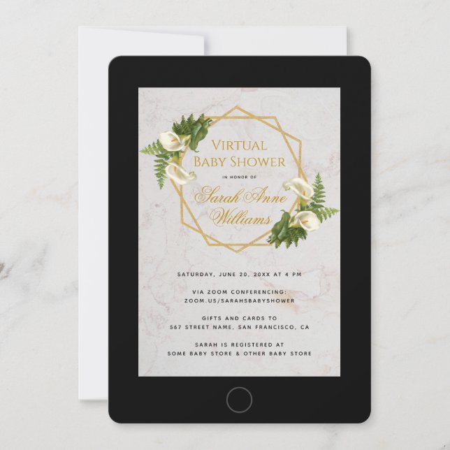 Virtuell baby shower - Kallaliljor Blommig Geometr Inbjudningar (Framsida)