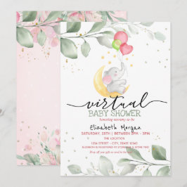 Virtuell Baby Shower med Elefantunge, Måne och Bal Inbjudningar