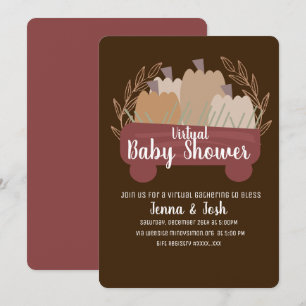 Virtuell baby shower med pumpaburvagn inbjudningar