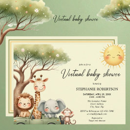 Virtuell baby shower safari djur könsneutral inbjudningar