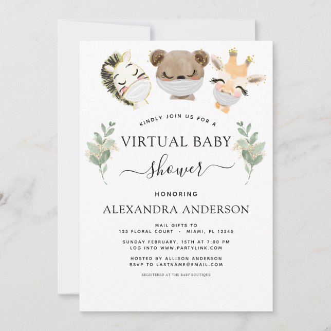 Virtuell Baby Shower Woodland Eucalyptus Greenery Inbjudningar (Framsida)