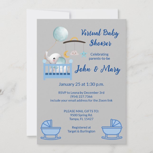 Virtuell babyfest för pojke - Inbjudan (Framsida)