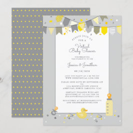 Virtuell babyskare Grått Gult Cute Banner Modern Inbjudningar
