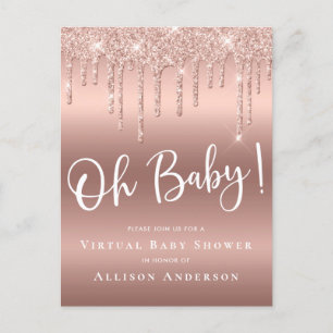 Virtuell babystölder Glitter Ro Guld Inbjudan Vykort