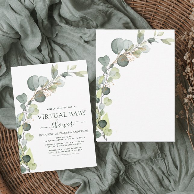 Virtuell babystölder Greenery Eucalyptus Succulent Inbjudningar (Skapare uppladdad)