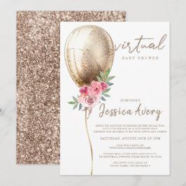 Virtuell babystölder Luxury Beige Balloon Glitter Inbjudningar