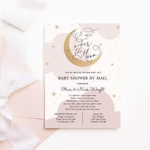 Virtuell babystölder Rosa Twinkle Star och Måne Inbjudningar
