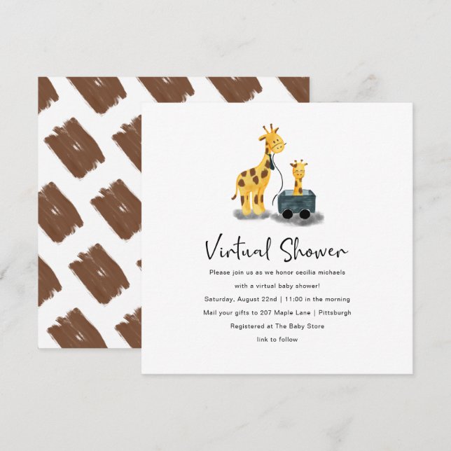 Virtuell babystötare för Cute Giraffe Inbjudningar (Fram/baksida)