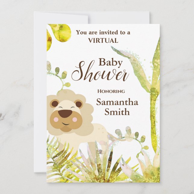 Virtuell babystötare för Cute Lejon Tropical Blomm Inbjudningar (Framsida)