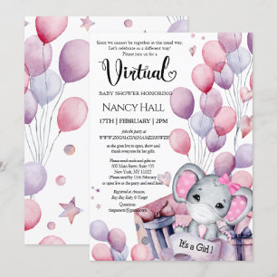 Virtuell babystötare för flickelefant Rosa Ballons Inbjudningar