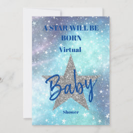 Virtuell babystövel Blått Modern Star är född Inbjudningar