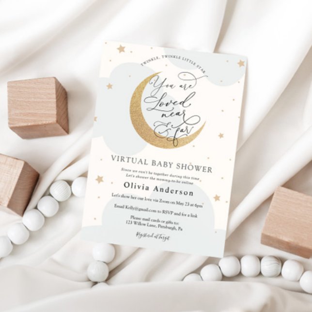 Virtuell babystövel Blue Twinkle Star och Måne Inbjudningar (Skapare uppladdad)