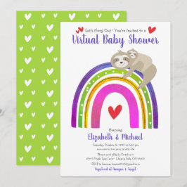 Virtuell babystövel Cute Sloth Boho Rainbow Modern Inbjudningar
