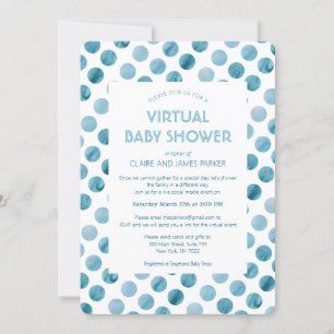 Virtuell babystövel för blått polka med vattenfärg inbjudningar