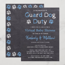 Virtuell babystövel för Chalkboard Hund Blue Boy   Inbjudningar