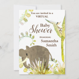 Virtuell babystövel för Cute Elephant & Blommigt A Inbjudningar