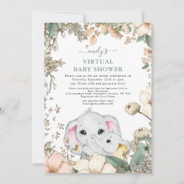 Virtuell babystövel för cute Elephants-blommor Inbjudningar